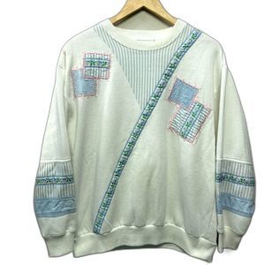 VTG 80s Marcy'n Me White Pullover Cottagecore Patchwork Sweater Women's S